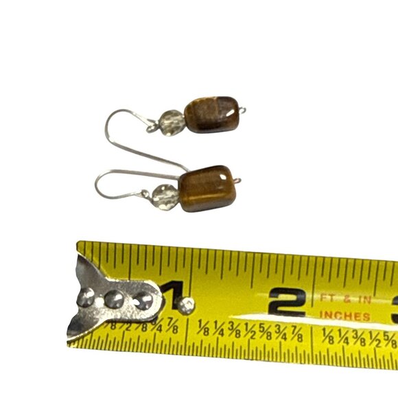 Tiger Eye Dangle Earrings with Faceted Crystal Beads Handmade Jewelry - Picture 9 of 9